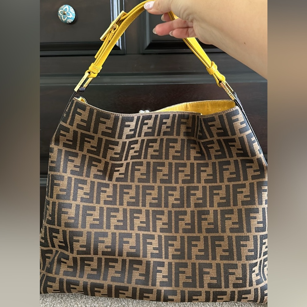 Extra large, authentic FENDI YELLOW ZUCCA CANVAS HOBO bag